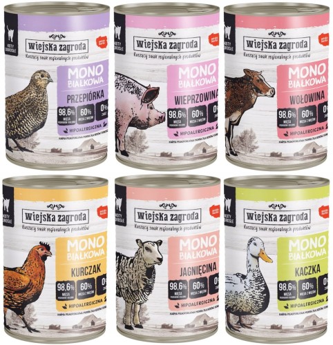 WIEJSKA ZAGRODA KARMA MOKRA KOT MONOBIAŁKOWA ZESTAW MIX 6x400g