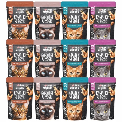 PAN MIĘSKO Pieces in Sauce Mix of Flavours Wet Cat Food 12 x 85g